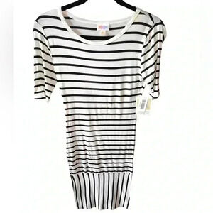 Lularoe XXS black & white striped Julia pencil dress.contrasting stripe hem.NWT‎